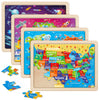 Synarry Large Us World Earth Solar System Wooden Puzzles For Kids Gift Box(12.2*9.4 In) - Fsc Certified, Puzzles For Toddlers 3-5, Puzzles For Kids Ages 4-6, Map Toys Gifts For 3 4 5 Year Old Boy Girl