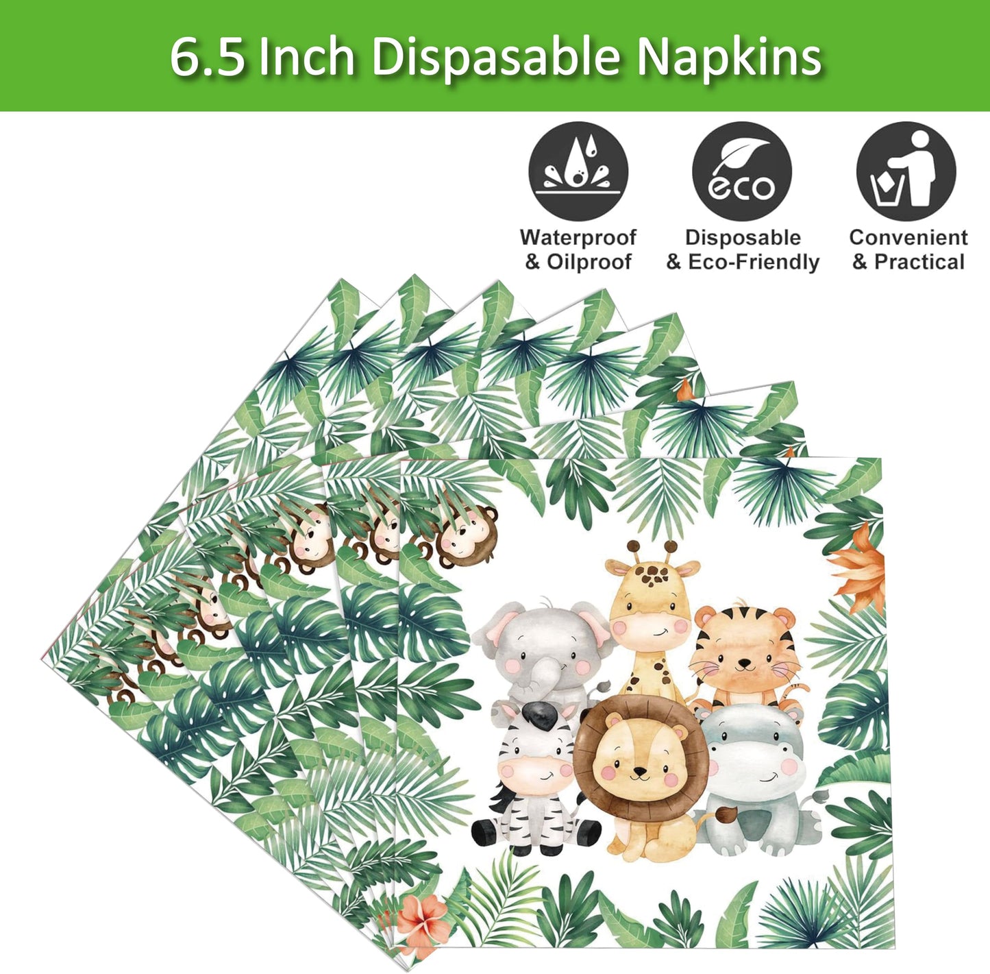 50 Pcs Jungle Safari Animal Napkins Party Disposable Dinner Napkins Animal Paper Napkins Safari Napkins Jungle Themed Party Napk