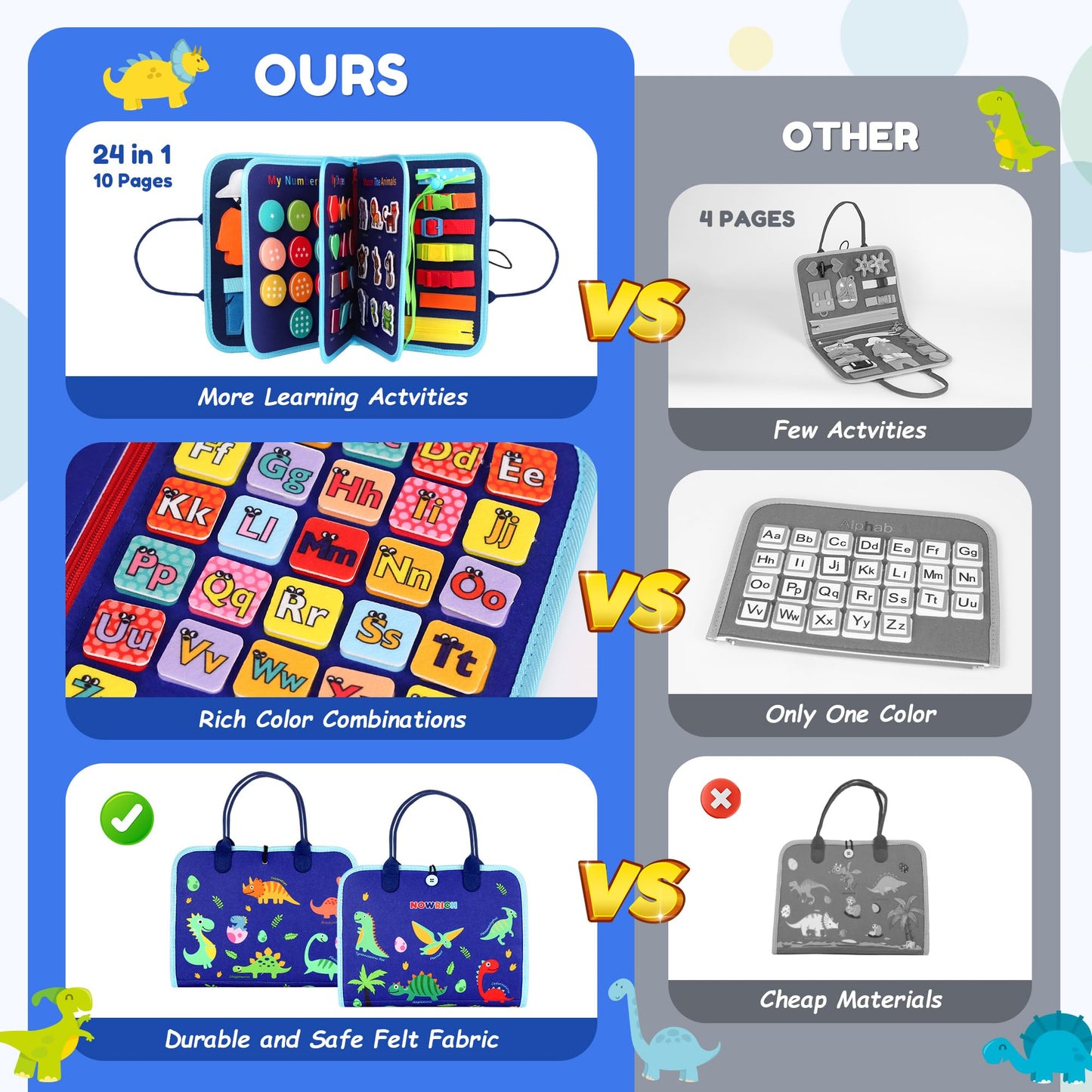Busy Board Toddler Sensory Toys For 3+ Year Old, Montessori Toys For Toddlers 3, Preschool Learning Activities Busy Book, Travel