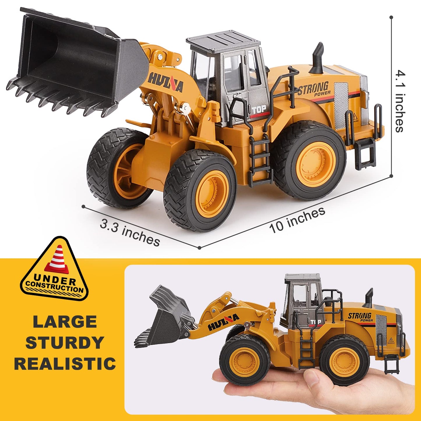 1/40 Scale Diecast Four Wheel Loader Truck Toy, Metal Construction Equipment Bulldozer Models for Kids