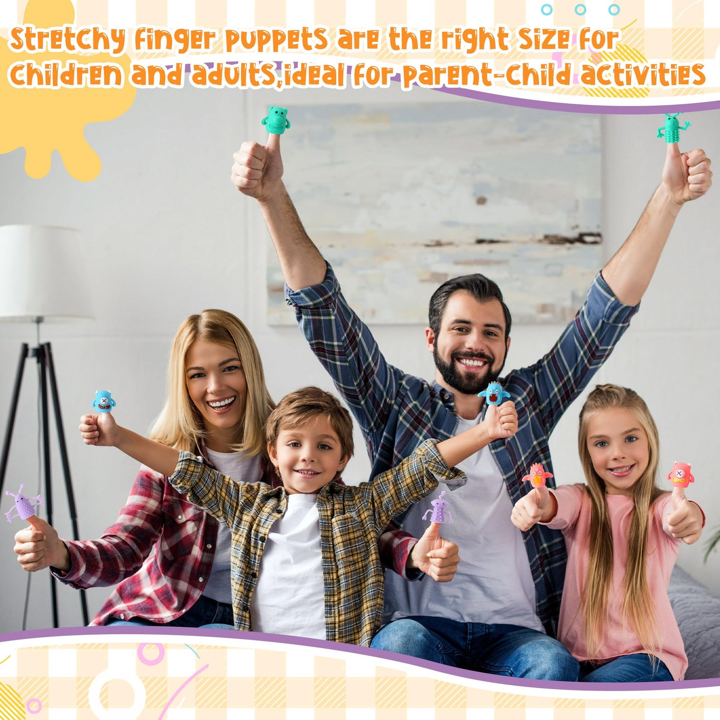 Halloscume 120 Pcs Cute Finger Puppets Toys Monster Stretchy Finger Puppets Funny Colorful Monster Stretchy Toys Soft Rubber Doll Sets for Role Playing Birthday Halloween Kids Party Favors