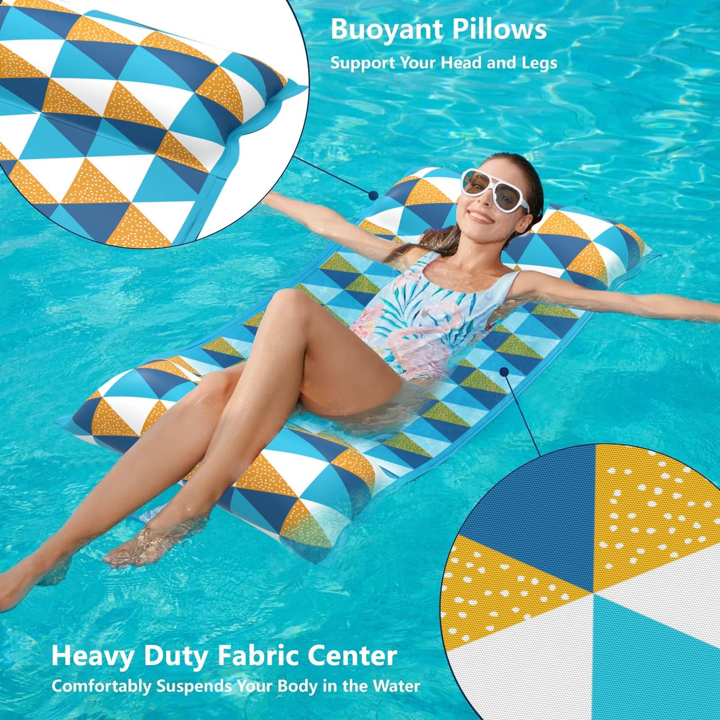 Jasonwell Inflatable Pool Hammock Float - 4 in 1 Fabric Lounger, Large, Multicolor, Model CFWHF-2848CT