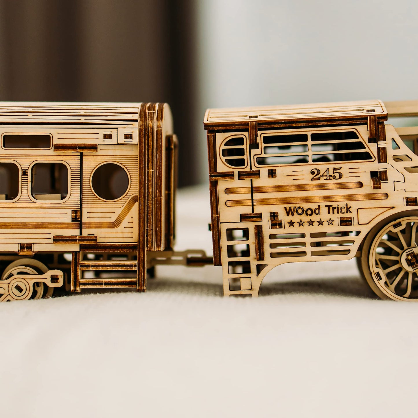 Wood Trick Atlantic Express Train 3D Wooden Puzzles For Adults And Kids To Build - 26.7X4 In - Rides Up To 9 Ft - Mechanical Loc