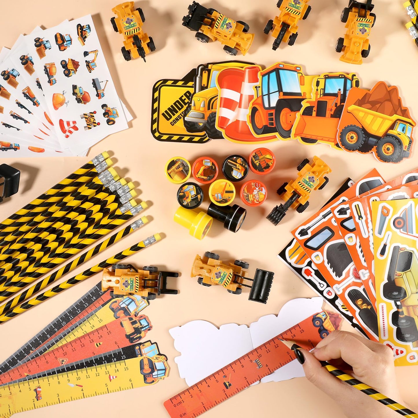 BenLouis 96Pcs Construction Party Favors Excavator Tractor Theme School Stationery Set Bulk for Kids Construction Birthday Party