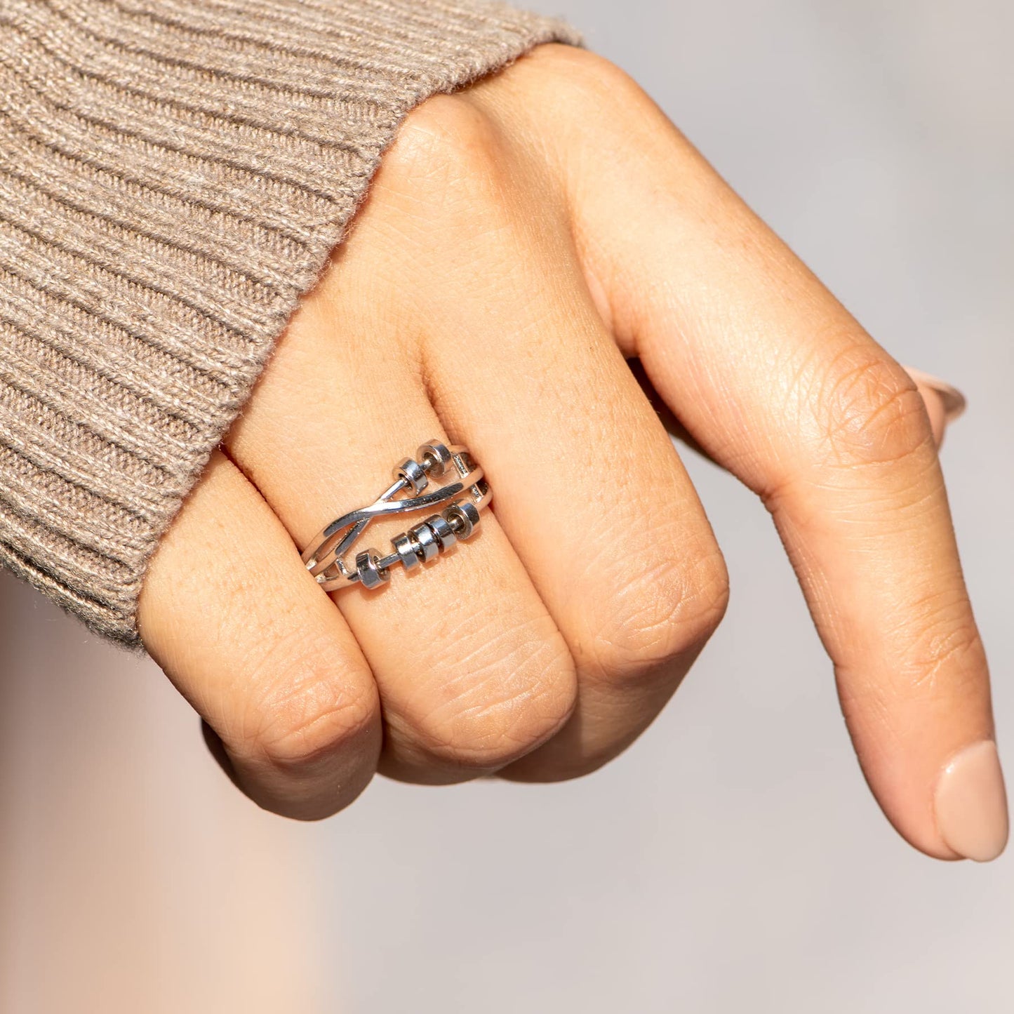 Storyjewellery Crossover Fidget Rings For Women, Anxiety Ring For Women, Silver Plated Spinner Ring Anxiety Spinning Stress Reli