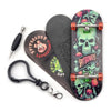 Spitboards® 32 X 96 Mm Fingerboard Complete Wood Set-Up Assembled, 5-Layers, Silver Trucks With Bushings And Nuts, Transparent Cnc Bearing Wheels, Lasered Foam Grip Tape Orange Green Skull