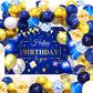 YinQin 63 PCS Navy Blue Gold Birthday Party Balloons & Backdrops, Aluminum Foil, Happy Birthday Decorations, Model PB-1002BG-P