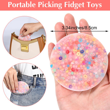Ptwola Skin Picking Fidget Toys  Non-Sticky Silicone Sensory Picking Pocket Pad 8.5cm Portable Reusable Relax Anxiety Toy Easter Basket Stuffers for Children mature-themed Pick Dig Peel (Colored Beads)