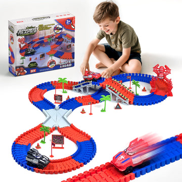 Spider Toys For Ages 5-7, Spider Race Track With 2 Pcs Spider Cars Toys For 3 4 5 6 Year Old Boys Girls Diy Flexible Tracks Play