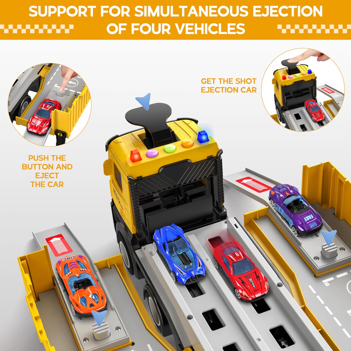 Carrier Truck Race Track Kids Toys, Foldable 3 Layer Car Race Track Playset, Toy Truck Transport Car Carrier & 8 Race Cars, Truck Car Toddlers Toys B-Day Gifts For Age 3 4 5 6+ Years Old Boys Girls