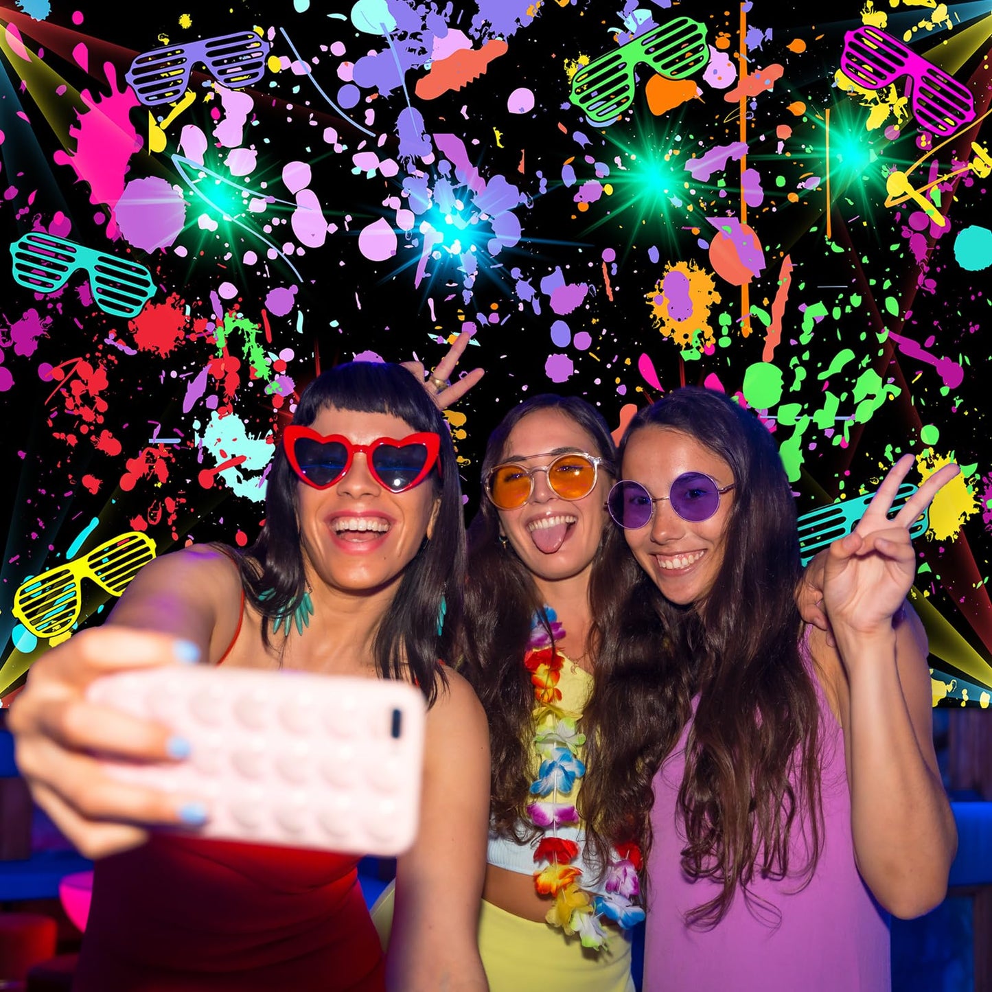 Avezano Neon Glow in The Dark Backdrop Paint Splatter Graffiti Glow Party 80s 90s Themed Birthday Background Colorful Neon Party