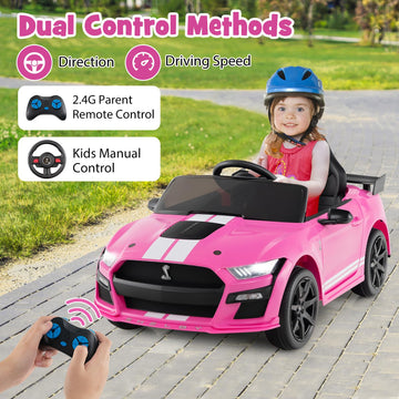 Costzon Ride on Car  12V Licensed Ford Mustang Shelby GT500 Kids' Electric Vehicles w/Remote Control  USB Port  Radio  Music  Player  High Low Speed & Soft Start  Racing Kids Car for Toddlers (Pink)