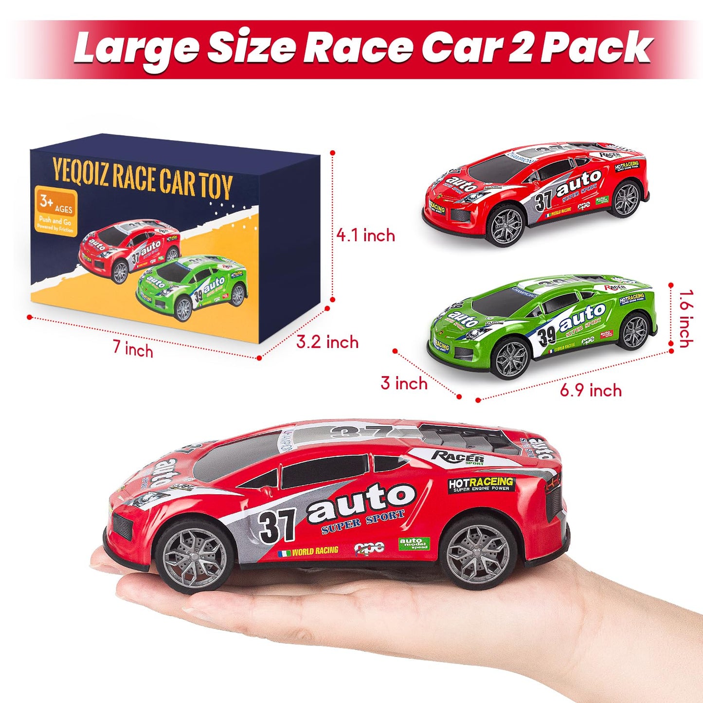 7 Inch Race Toy Cars For Toddler Boys Girls Friction Powered Push And Go Trucks Car Toys For Kids Ages 3 4 5 6 Year Old Birthday