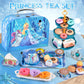 Golray Tea Party Set for Little Girls Frozen Toys Inspired Elsa Princess Gift, 49Pcs Kid Tin Tea Set & Luxury Food Playset & Car