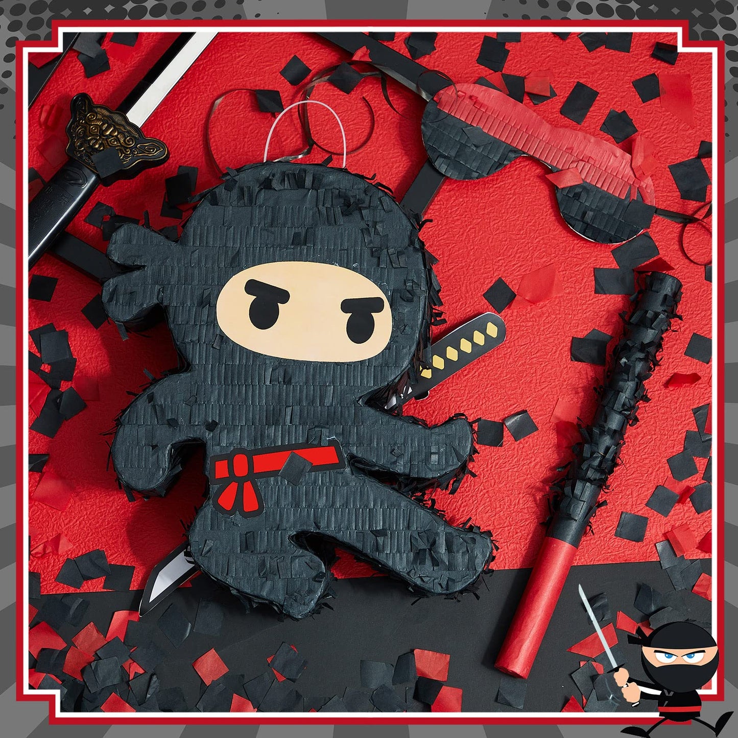 Karate Ninja Piata Ninja Birthday Party Supplies with Piata Stick Confetti and Blindfold, Warrior Birthday Party Decor for Adult