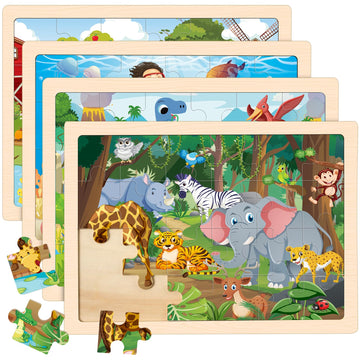 4 Packs Puzzles For Kids Ages 4-6, Wooden Animals Jigsaw Puzzles For Toddlers Ages 2-4, Preschool Educational Puzzles Boards Toy