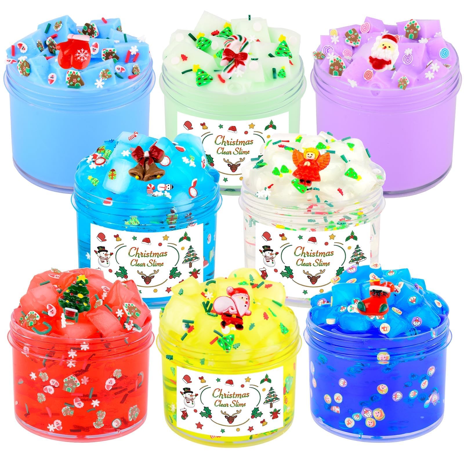 Christmas 8 Pack Clear Slime,Crunchy Slime,Party Favors For Kids, Stress Toy Kit,Slime Bulk For Boys Girls,Cute Stuffers,Super S