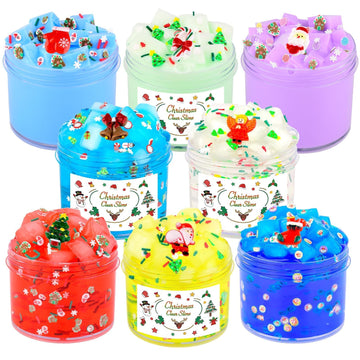 Christmas 8 Pack Clear Slime,Crunchy Slime,Party Favors For Kids, Stress Toy Kit,Slime Bulk For Boys Girls,Cute Stuffers,Super S