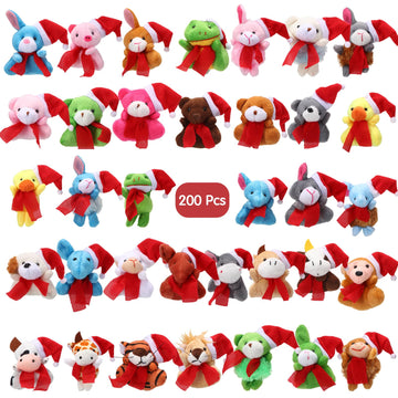 Poen 200 Pcs Mini Christmas Stuffed Animals Bulk Mini Plush Christmas Tree Hanging Decorations Plush Key Chain Animal Toy Set Sm