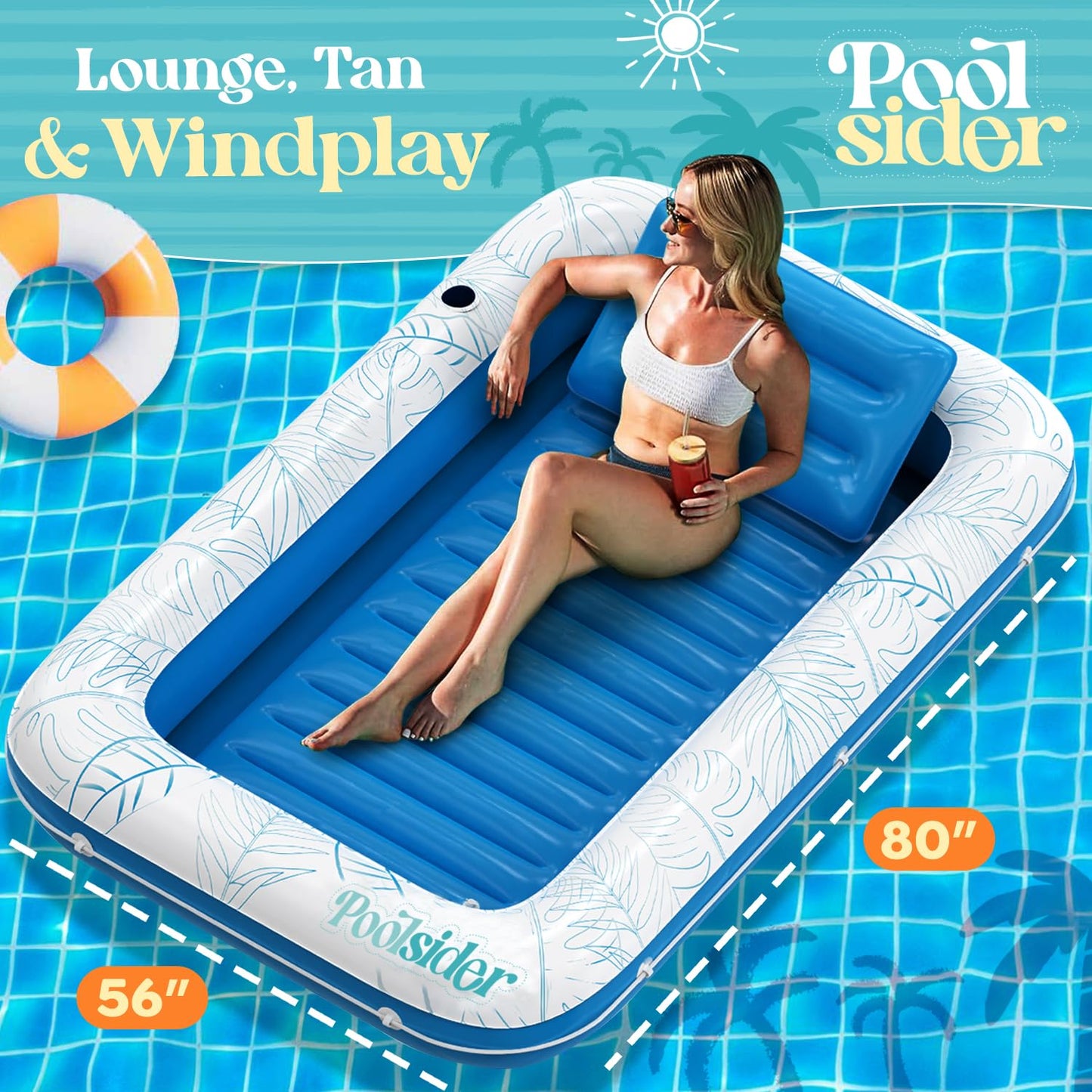 enhanced Inflatable Tanning Pool Lounger | XL Inflatable Tanning Bed for mature-themeds | Multipurpose Pool Floats | Inflatable Pool Float | Tanning Float