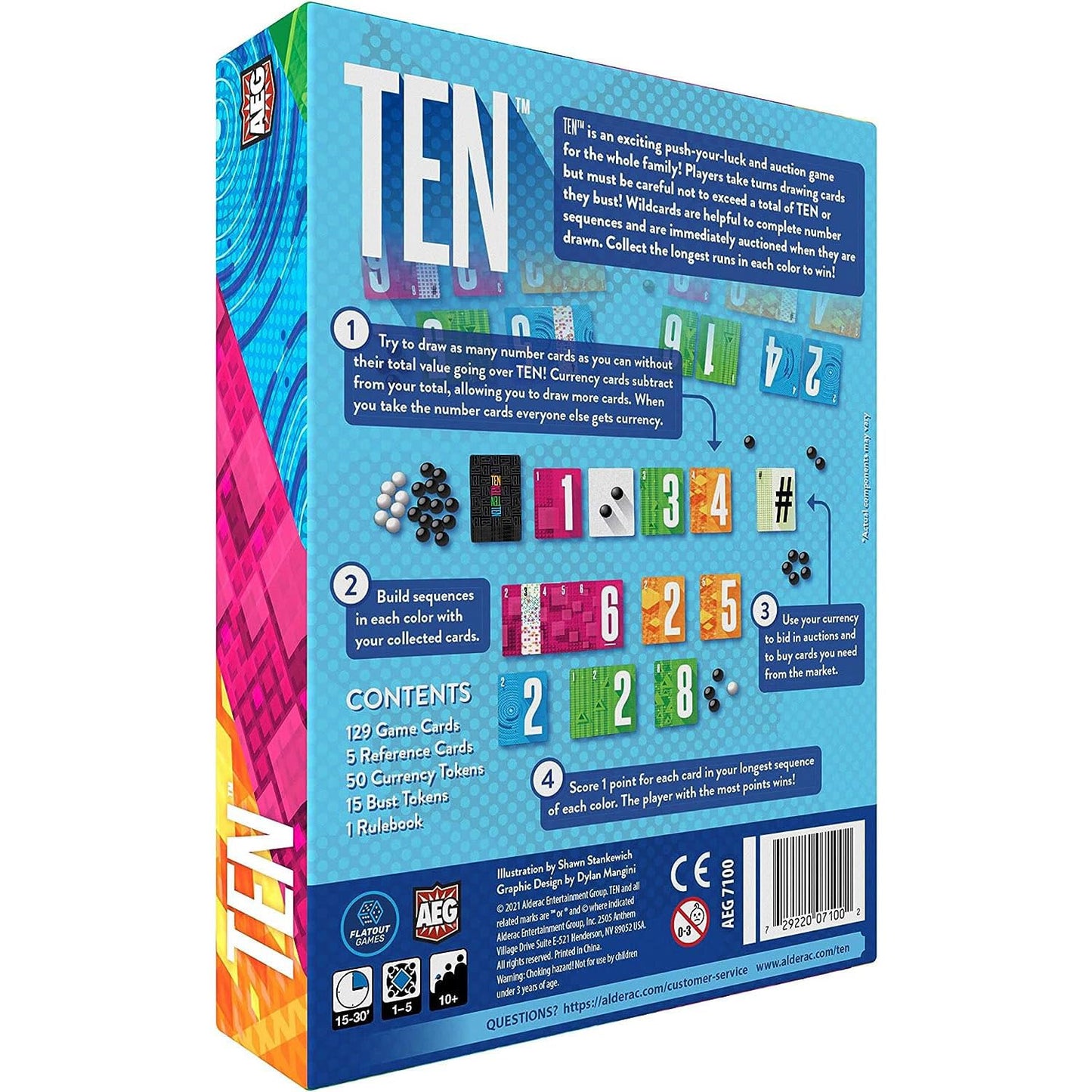 Alderac Entertainment Group (Aeg) Ten, Fast And Fun Card Game, Push Your Luck, Family, Casual, Ages 10+, 1-5 Players, 15-30 Min,