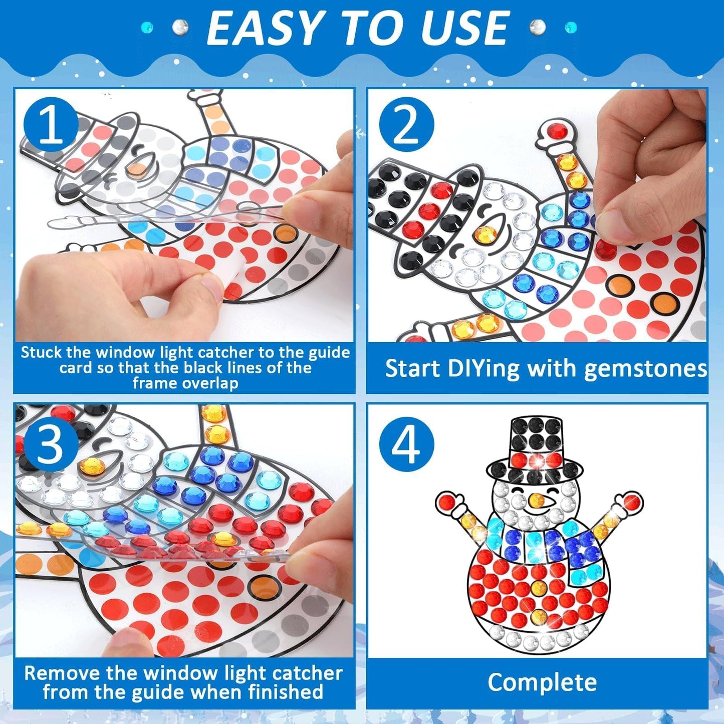 Qyeahkj 6 Pcs Winter Craft for Kids DIY Diamond Suncatcher Gem Christmas Animal Shape Arts and Crafts Suncatcher Kits Penguin Sn