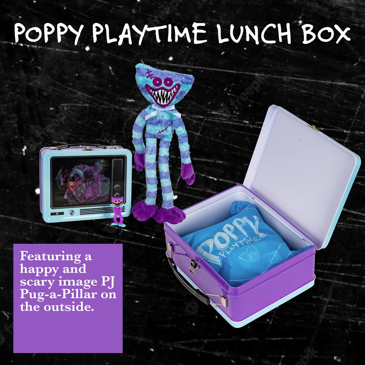 Poppy Playtime Huggy Wuggy & Friends Pj Pug-A-Piller Exclusive Lenticular Lunch Box Collectors Bundle - Includes 4 Exclusive Ite