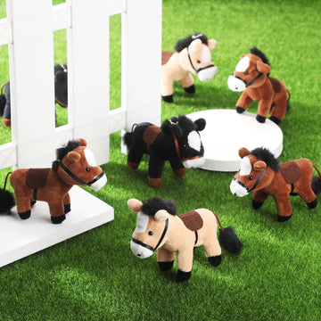 Zomiboo 9 Pack Horse Stuffed Animals Horse Plush Toy Standing Stuffed Horse 4 Inch Mini Plush Horse With Detachable Chain For Animal Theme Party Birthday Decoration Supplies (Vivid Style)