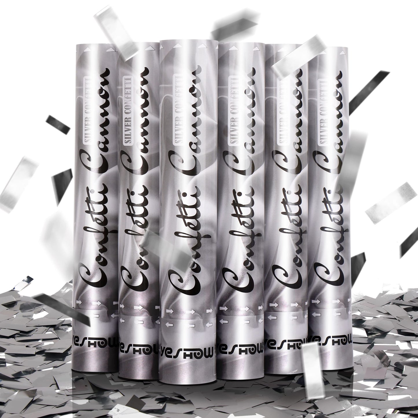 Confetti Cannon Party Poppers Shooters,(6 pack) YESHOW Confetti Blaster Silver Metallic for Birthday Graduation Wedding Christma