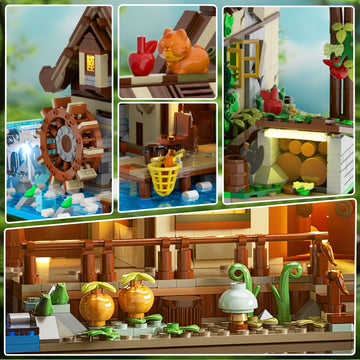 Insoon Wood Cabin Building Set With Led Light, 2570 Pcs Wooden Forest House Mini Building Block Toy With Waterwheel Pond Animals, Big House Construction Model For Adults Teens Kids Boys Girls 10-12+