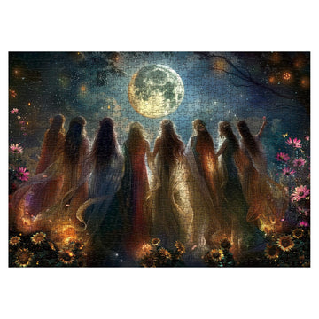 Halloween Moon Witch Puzzles For Adults 1000 Pieces, Horror Fantasy Holiday Jigsaw Puzzles, Flower Witchy Art Puzzle