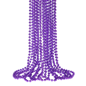 Shaoqinlin 12 Pcs Purple Mardi Gras Beads, Purple Beads Necklaces 33'' Metallic Beaded Costume Necklaces Party Necklaces For Hal
