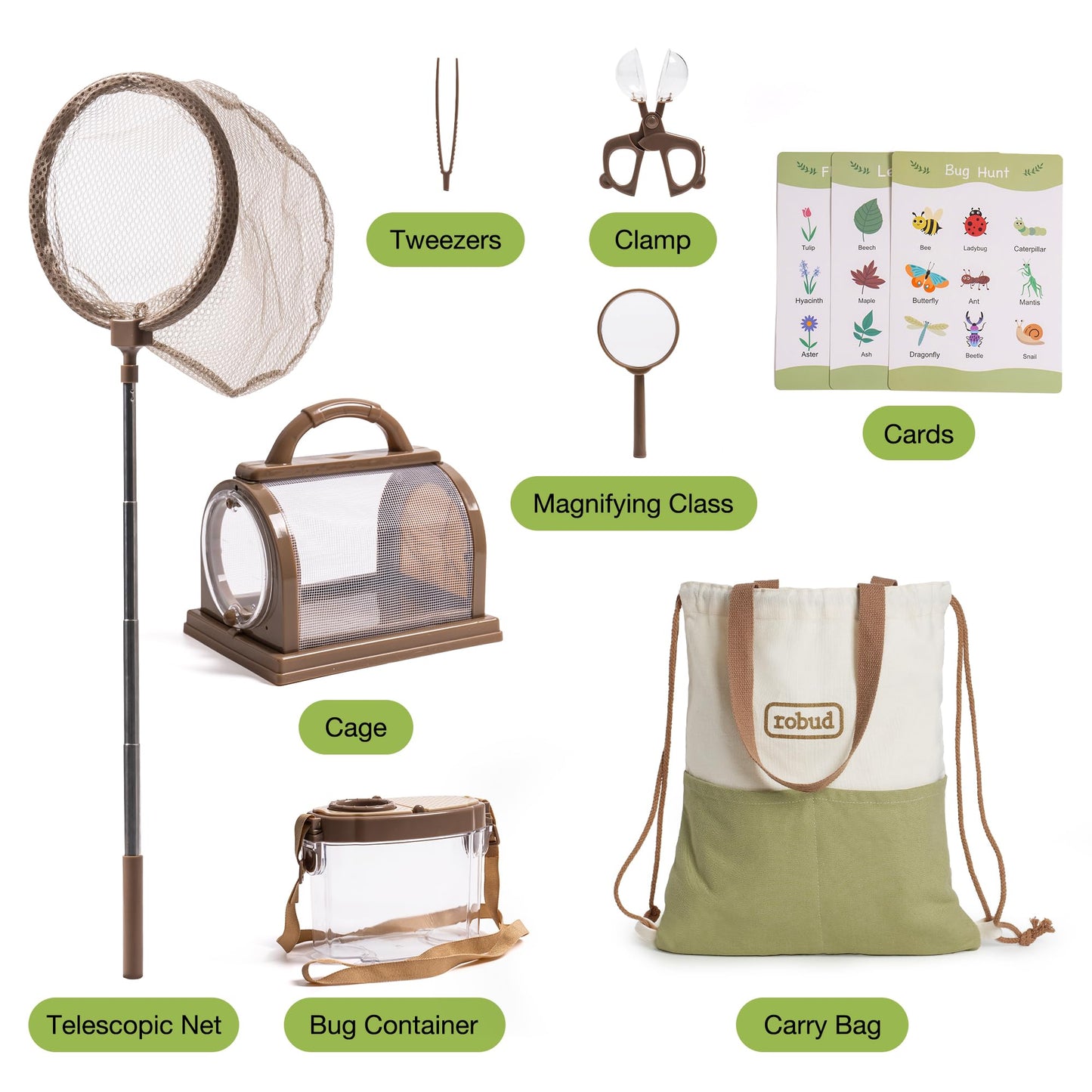 Robud Kids Explorer Kit & Bug Catcher Kit, Educational Kids Camping Gear, Outdoor Adventure Set With Butterfly Net And Bugs Book, Outside Toys For Boys Girls 3-12 Years Old