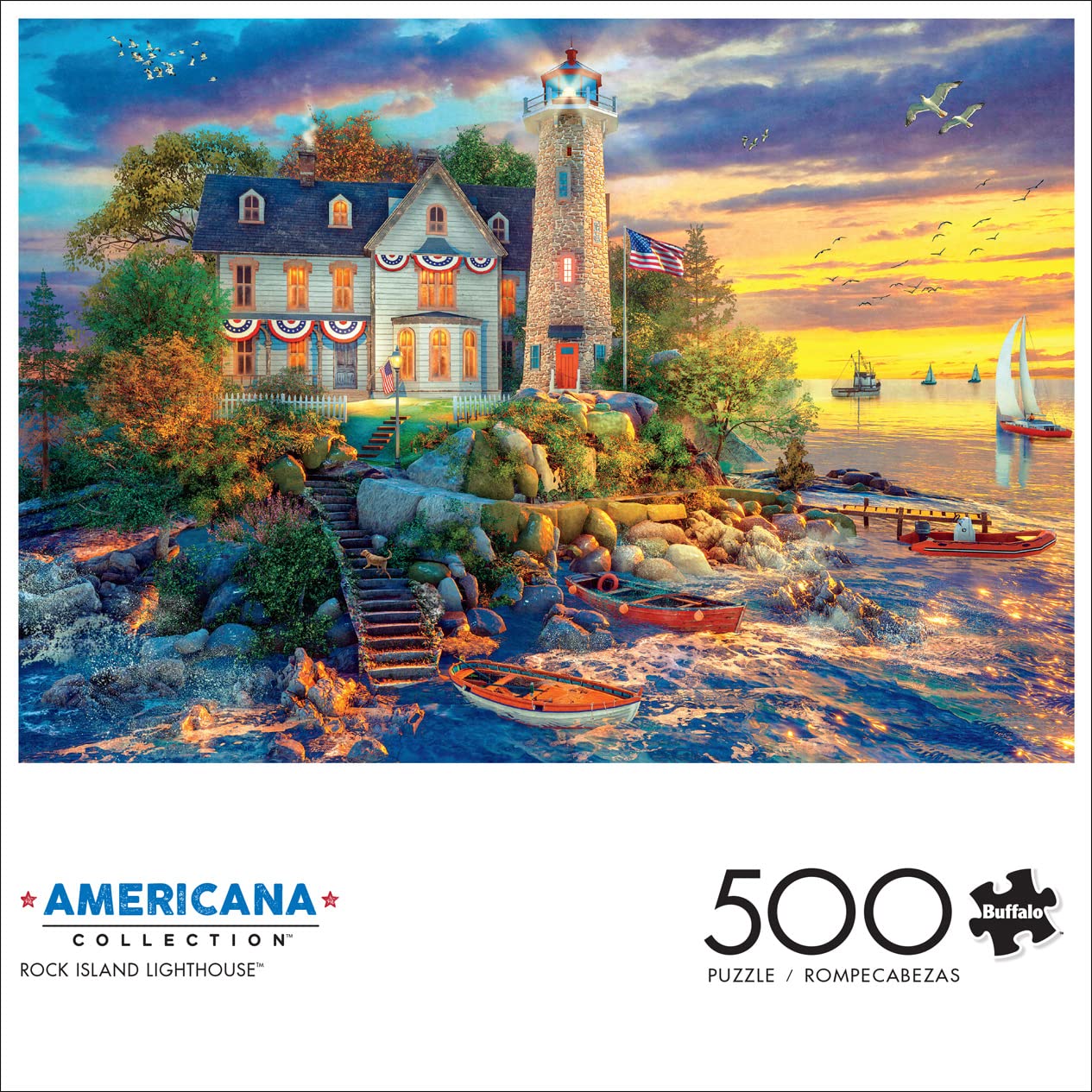 Buffalo Games - Dominic Davison - Rock Island Lighthouse - 500 Piece Jigsaw Puzzle For Adults -Challenging Puzzle Perfect For Game Nights - Finished Size Is 21.25 X 15.00
