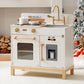 ROBOTIME Play Kitchen for Toddlers, Wooden Kids Play Kitchen Playset with Real Lights & Sounds/Ice Cube Dispenser, Pretend Play 