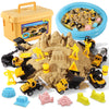 Play Construction Sand Kit,2.2lbs Magic Sand,8 Alloy Construction Vehicles,1 Inflatable Sandbox,8 Worker Figures and Road Signs,