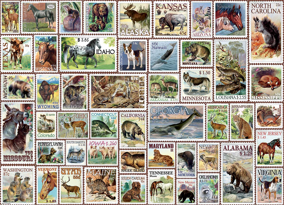 Eurographics (Eurhr North American Wildlife Vintage Stamps 500Piece Puzzle 500Piece Jigsaw Puzzle
