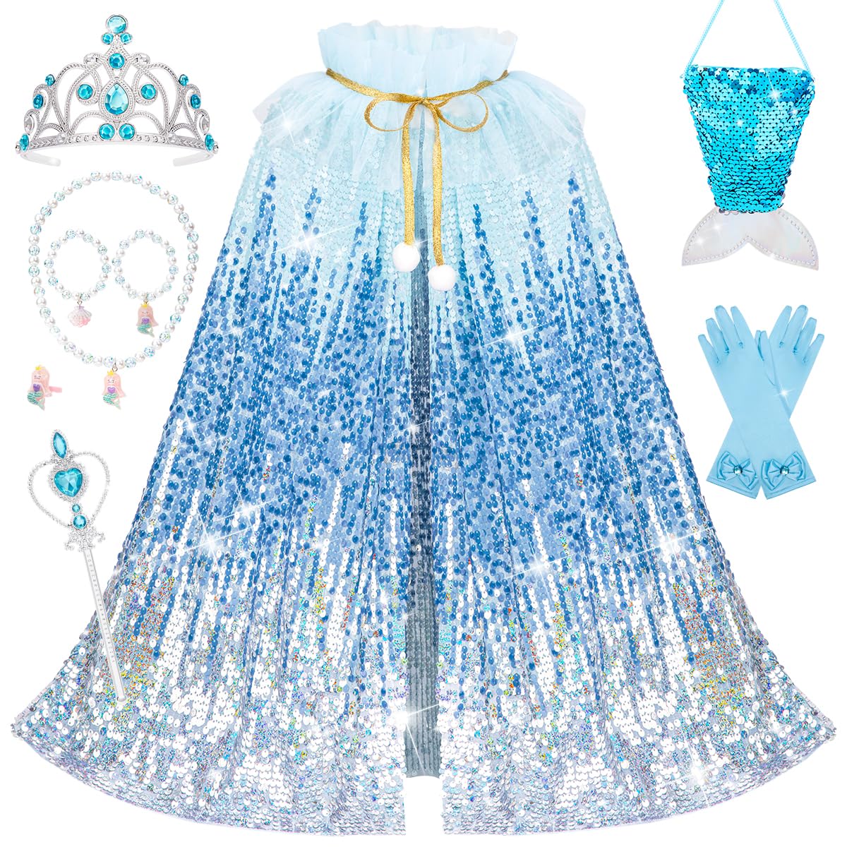 Meland Princess Dress Up For Girls 3-8, Mermaid Dress Up Clothes For Girls Toddler Toys, Birthday Gift For Girls 3 4 5 6 7 8