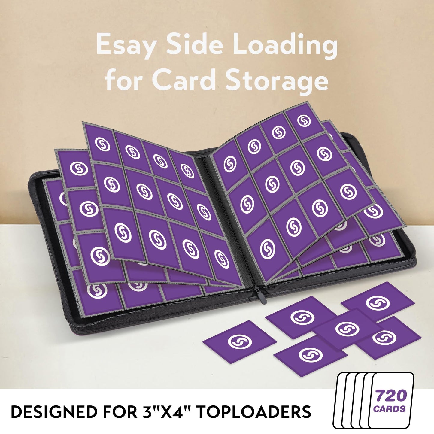 SMYV 12 Pocket Trading Card Binder  enhanced PU Cover Card Binder for 720 Cards  Ringless Side Loading Card Collection Album Folders for MTG  TCG  Game Cards & Sports Cards (Purple)