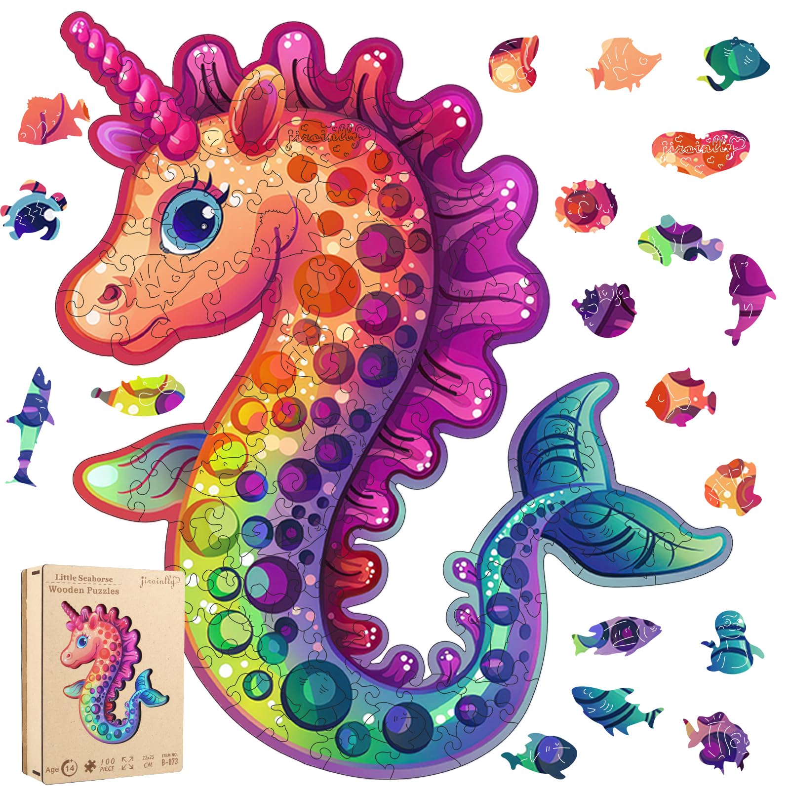 Jiroinlly Wooden Puzzles for mature-themed and Kids  100 Pieces Ocean Puzzle  Unique Shaped Seahorse Wooden Preschool Puzzle  Toddler Wooden Puzzle Toy Gift for Boys and Girls  Suitable for Family Games