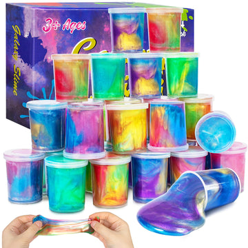 Eunvabir 24 Pack Galaxy Slime Party Favors Kit For Kids, Diy Non-Sticky Slimes Stress Relief Toys For Girls Boys, Christmas Valentine Birthday Classroom Prizes/Games/Gifts