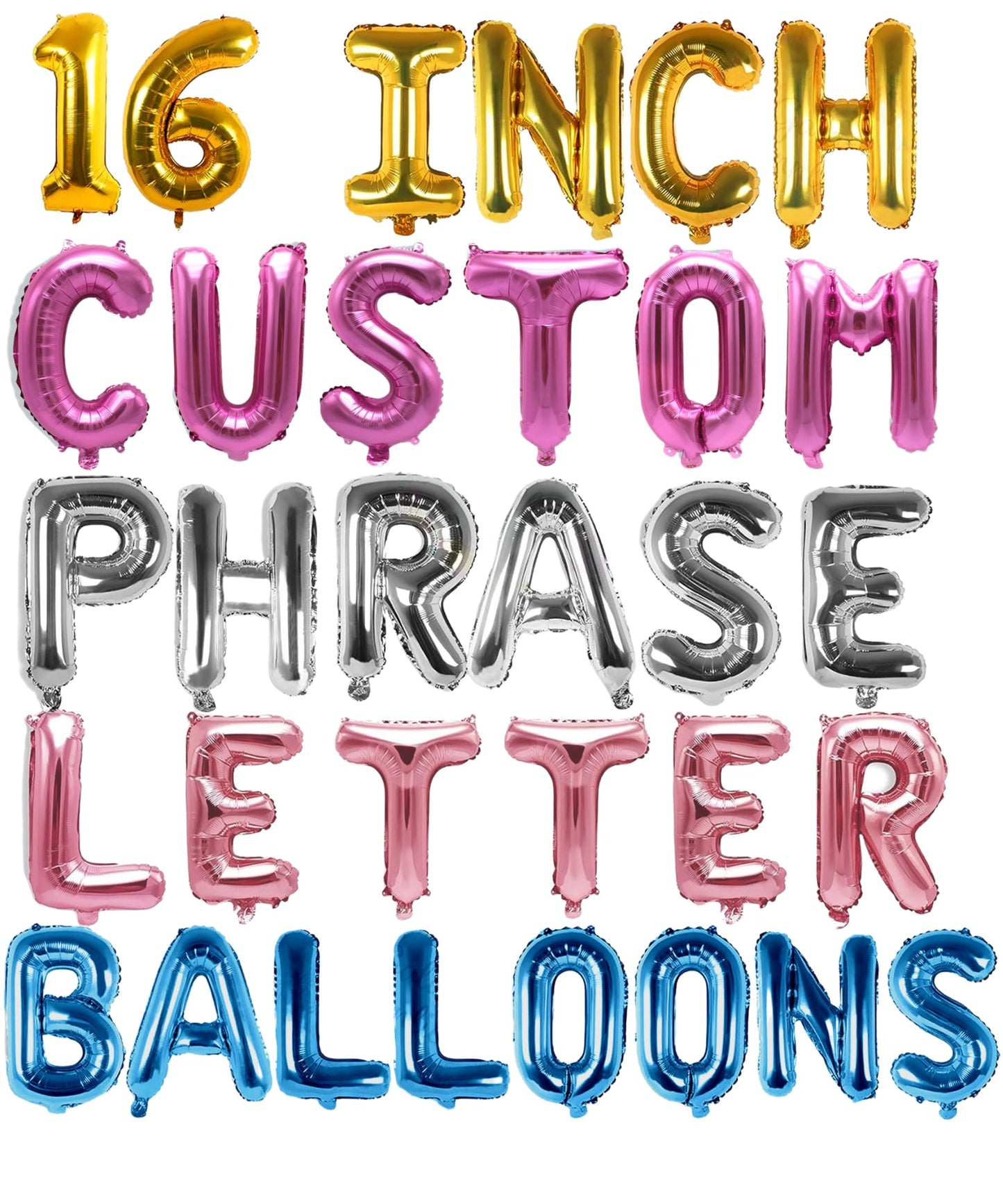Gold Letter Balloons 16 Inch - Custom Balloon Letters | Alphabet Balloons | Rose Gold Foil Letter Ballon | Silver Mylar Balloons
