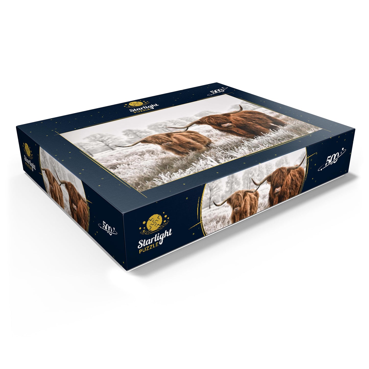 MyPuzzle Hairy Scottish Highland Cattle in A Winter Landscape - enhanced 500 Piece Jigsaw Puzzle for mature-themeds