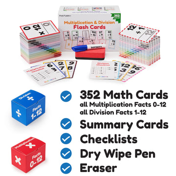 Multiplication Flash Cards, Math Flash Cards, Multiplication Division Flash Cards, Math Facts, Kids Math Games 2Nd 3Rd 4Th 5Th 6Th Grade, Times Table Flashcards | Bulk 352 Flashcards Set Ages 7-11