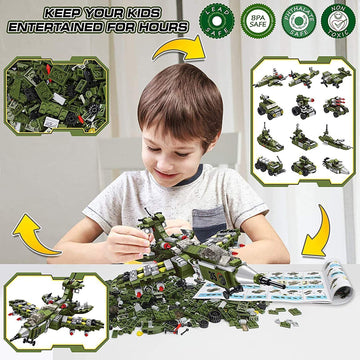 Wideland Stem Building Block Toys, 576Pcs Military Engineering Building Bricks Toy For Kids, 25-In-1 Army Destroyer Fighter Tank Playset Construction Kits, Idea Toy Gifts For Age 6 7 8 9 10+ Years Old