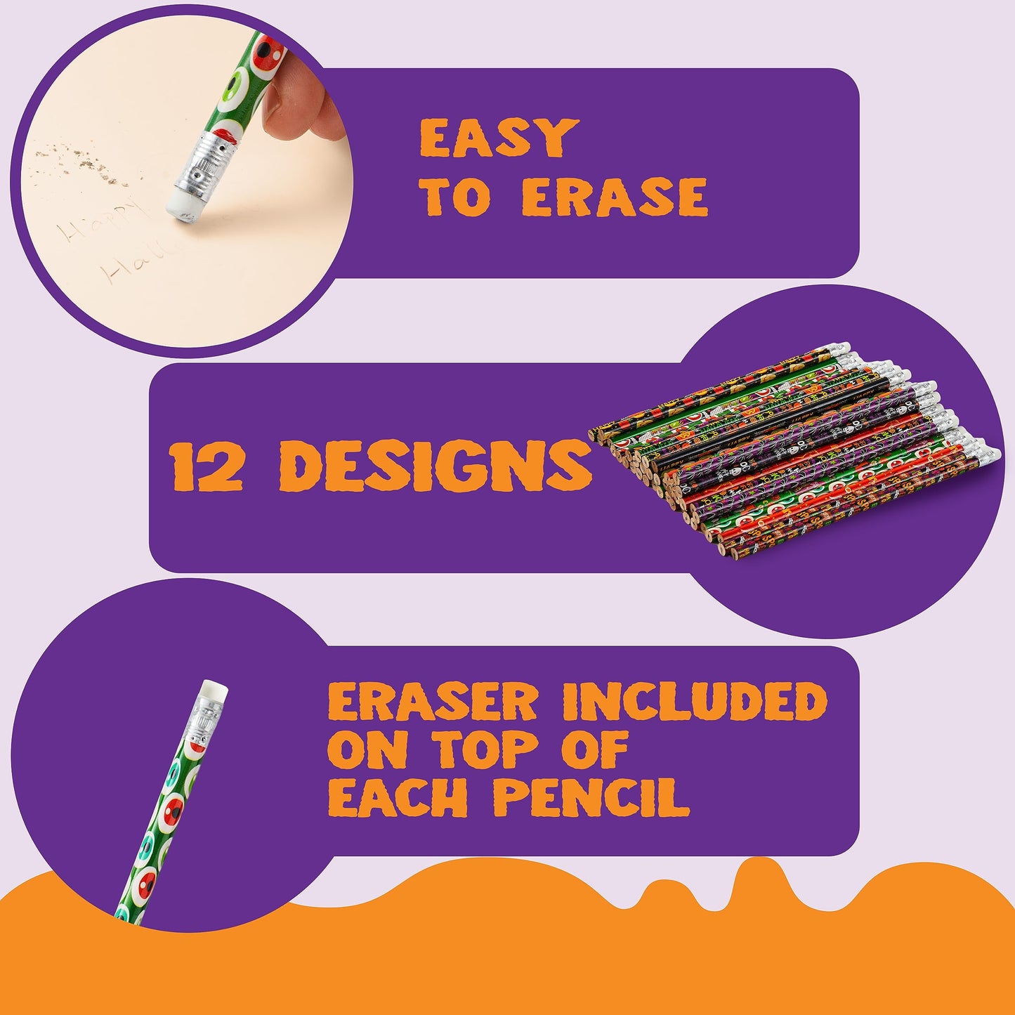 JOYIN 144 Pack Halloween Pencils with Eraser, 12 Design Halloween Stationery Set for Kids Gift Prize, Wooden Drawing Pencils, Ha
