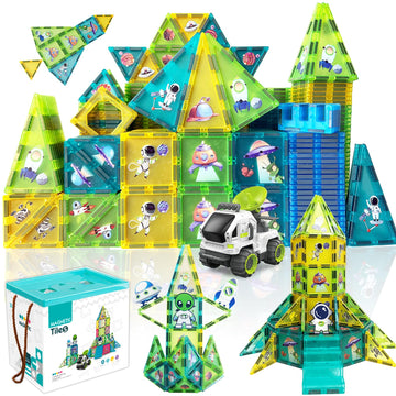 Bubuqe Space Adventure Magnetic Tiles Set Educational Magnet Tiles Building Block Toy Learning Construction Magnetic Toys Set Fo