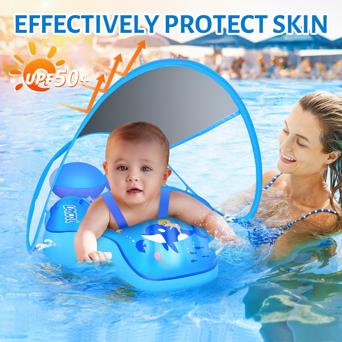 Laycol Baby Pool Float With Upf50+ Sun Protection Canopy,Add Tail Never Flip Over Inflatable Baby Float,Toddler For Age Of 3-36