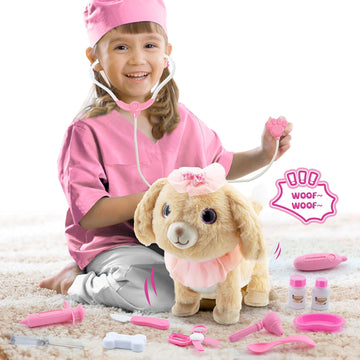 Airbition Interactive Toys Electronic Plush Dog For Girls, Pretend Play Doctor Kit With Dress Up Costume, Remote Control Puppy S