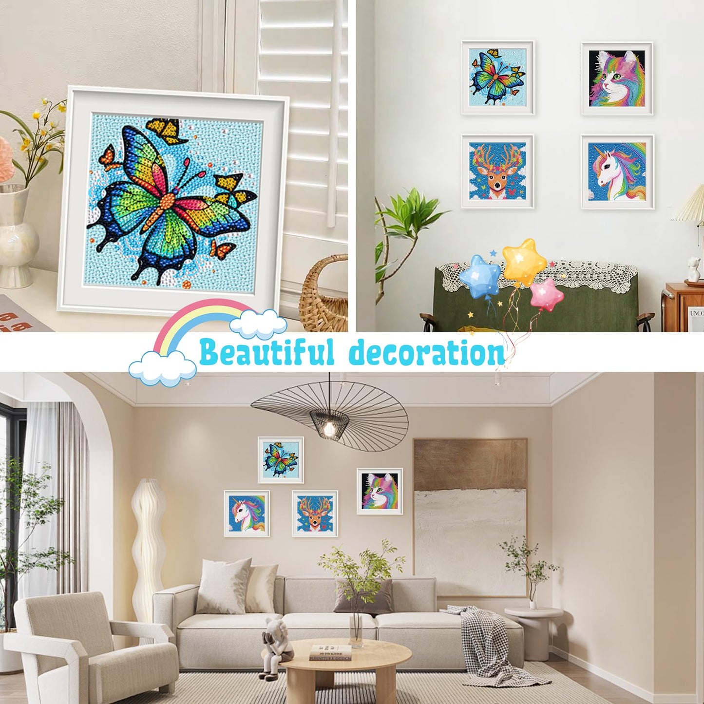 Libfx Diamond Art Kits For Kids 4 Pcs Diamond Art For Kids Girls Boys Beginners Arts And Crafts For Kids Ages 8-12 (Cat Butterfl